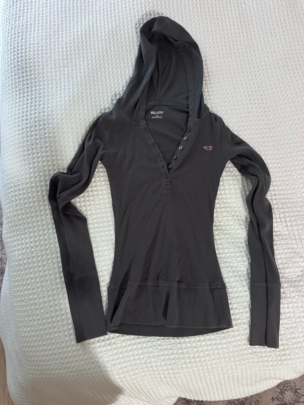 Hollister Women's Charcoal Hooded Henley Top
